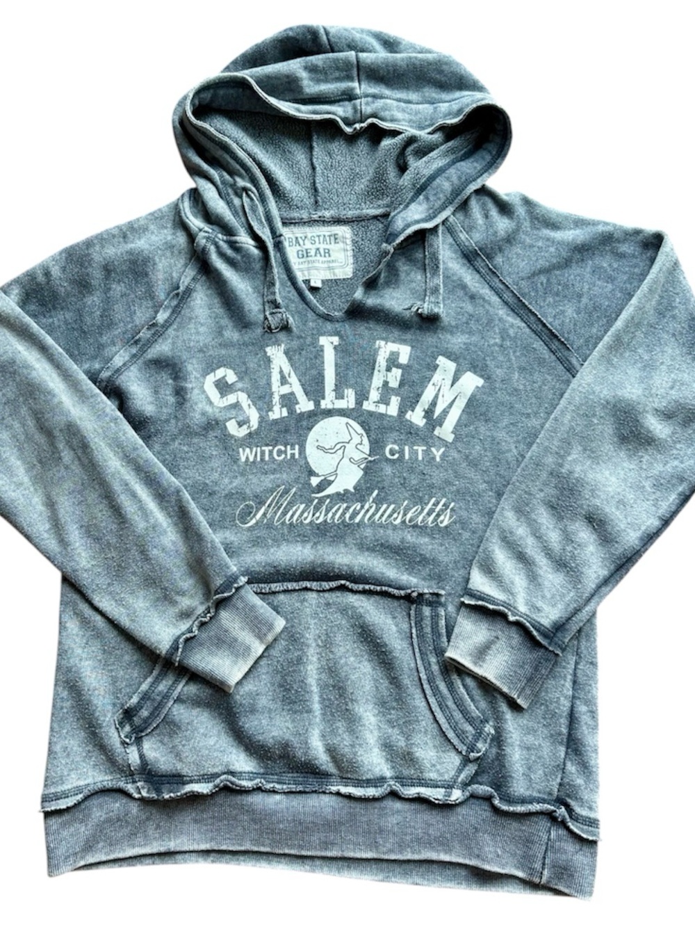 Bay State Gear Salem MA Hooded Pullover Sweatshirt Vintage Wash Dusty Gray Large